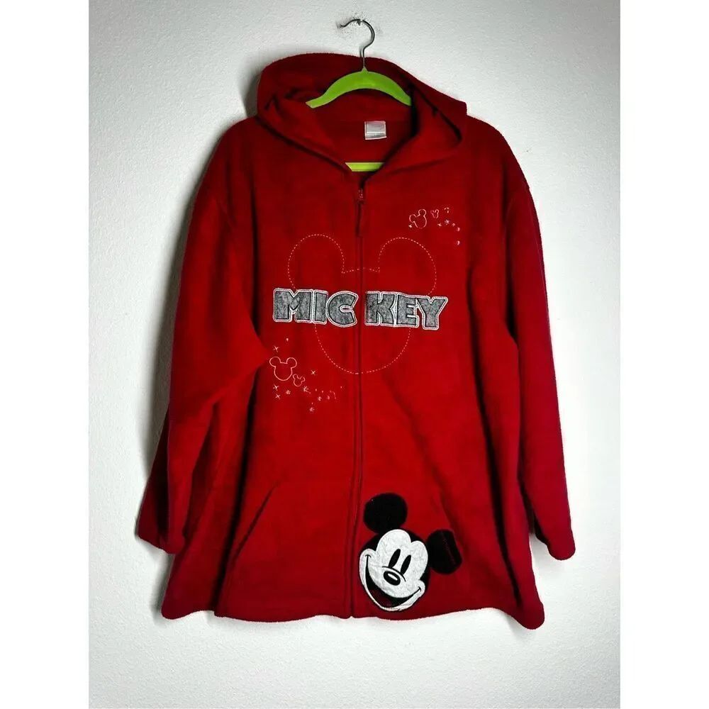 Disney Mickey Mouse 3X(22-24W) Red Fleece Zip Up Hooded Spellout Jacket